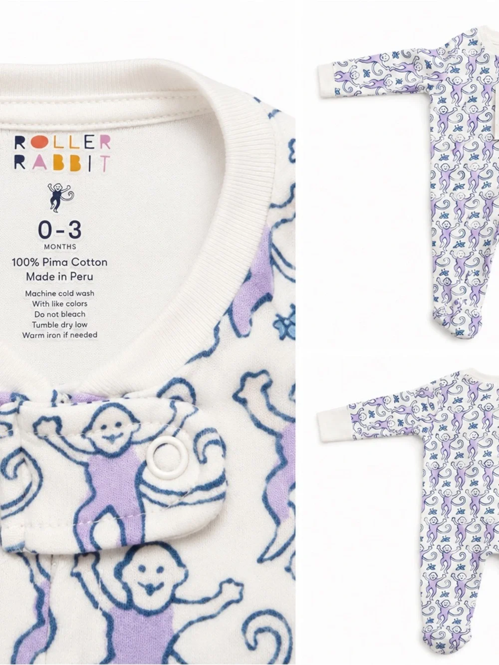 Roller Rabbit White Footed One-Piece with Purple Monkey Print